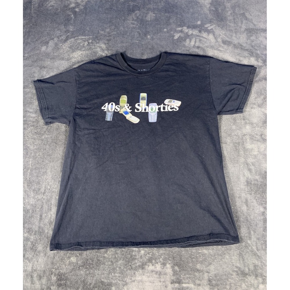 40s & Shorties Mens Short Sleeve Retro Cell Phone Graphic T-Shirt Size L Black